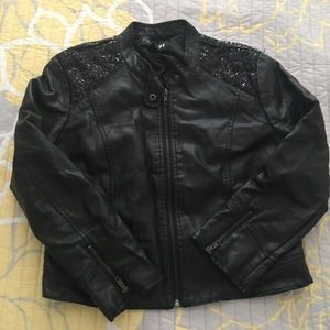 Leather jacket with sequins